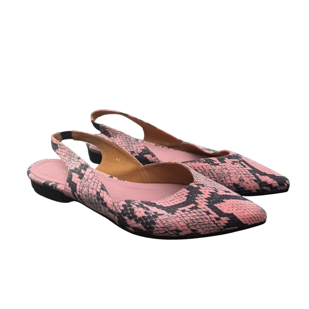 Momoc Women's Guadalquivir Pink/Black Python Print Pointed Toe Sling Back Flats